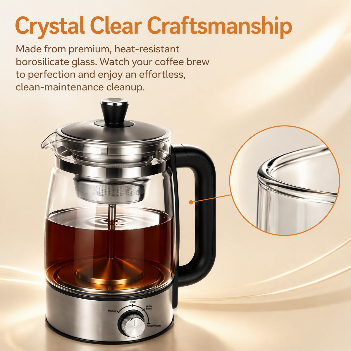 Electric Percolator Coffee Pot, Borosilicate Glass Coffee Maker I8783