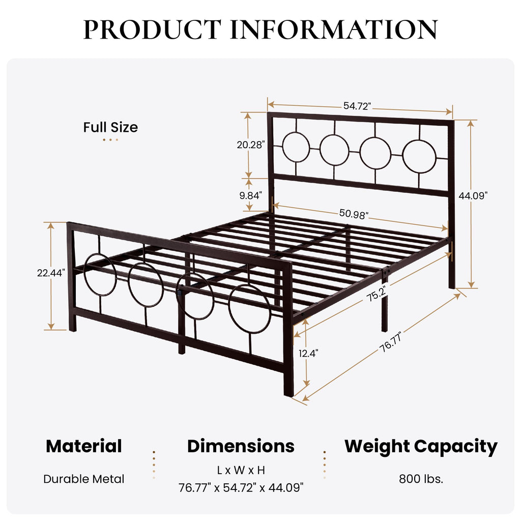 Full Size Brown Metal Bed Frame with Headboard and Footboard Q1886