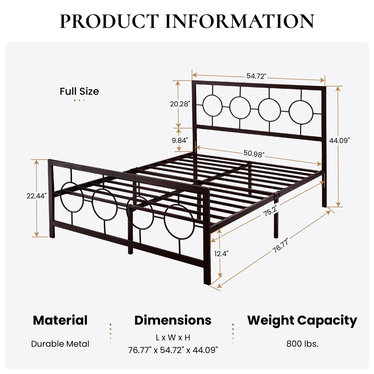 Full Size Brown Metal Bed Frame with Headboard and Footboard Q1886