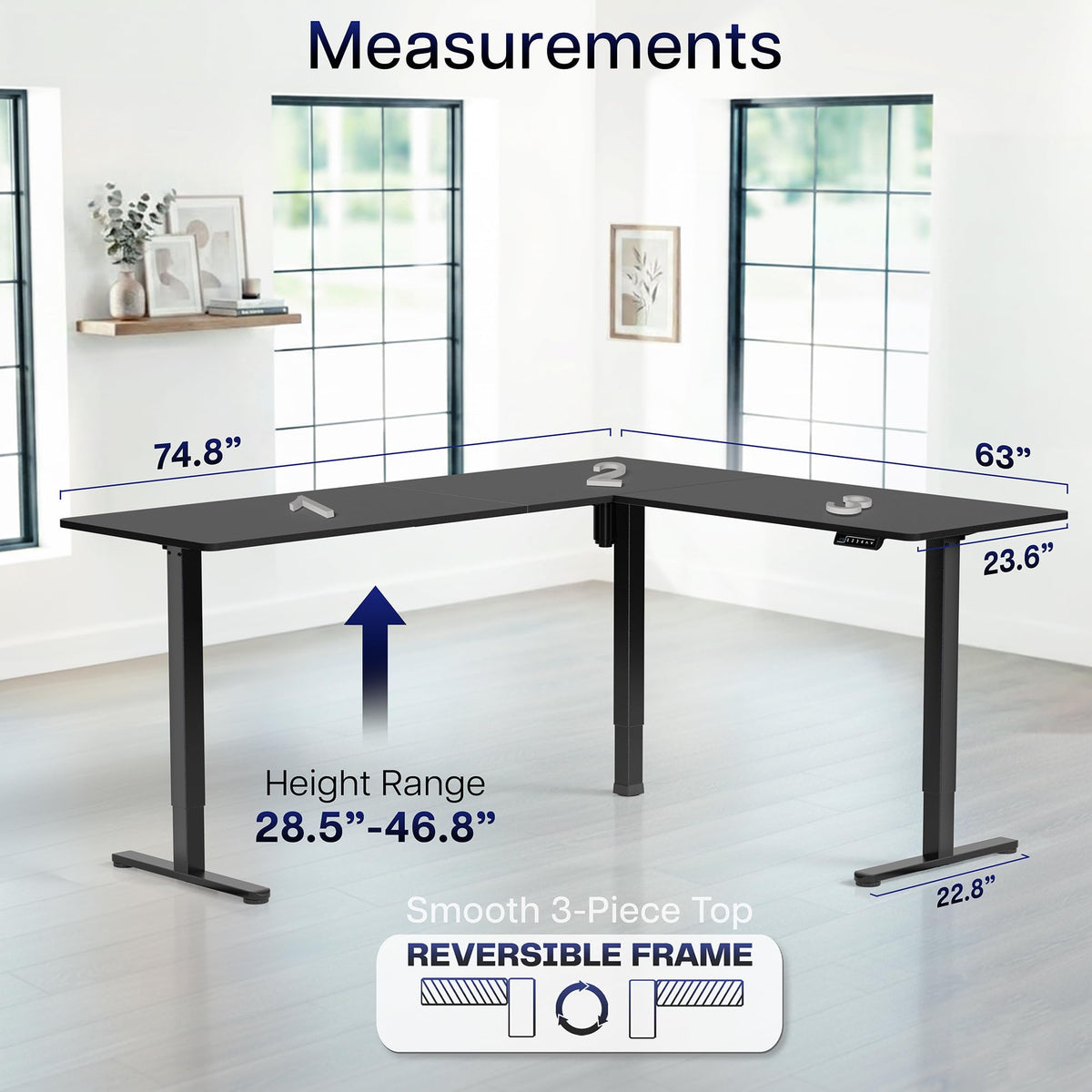 Black 75 x 63 in Corner Standing Desk C386630