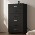 Black 6 Drawer Wood Dresser with Power Outlets O849
