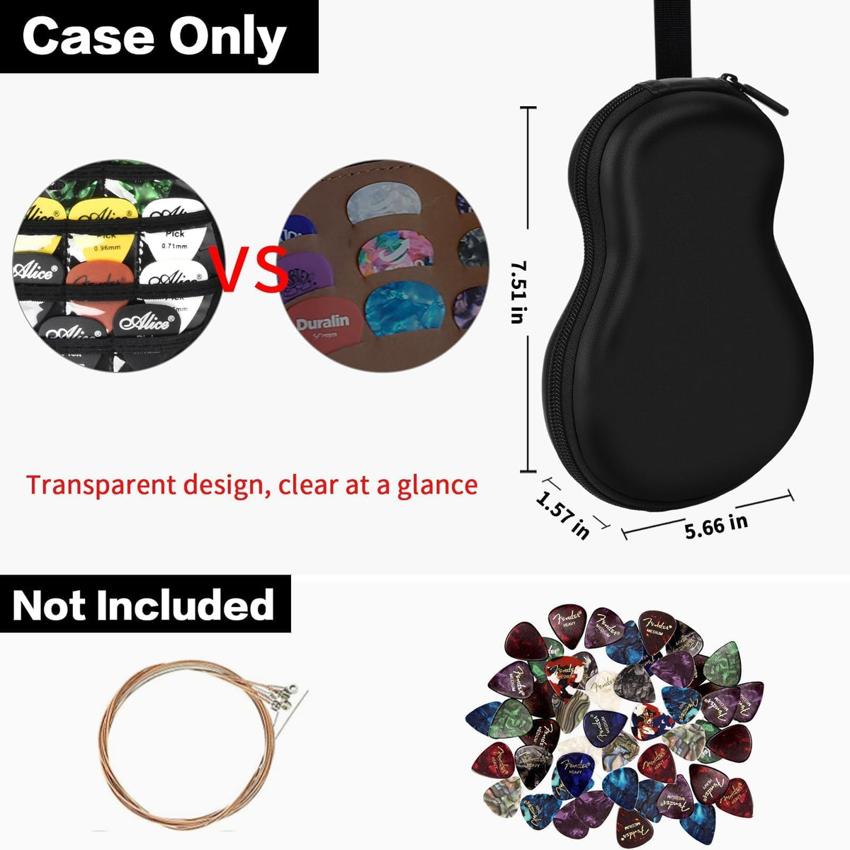 Guitar Pick Holder Case 63+ All Size Plectrums Storage Pouch P3329