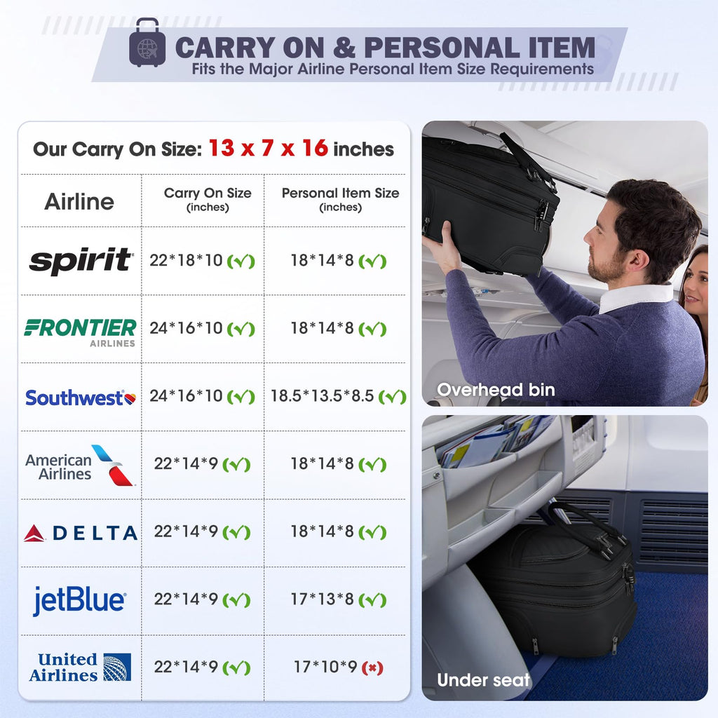 16-inch Lightweight Softside Underseat Carry On Luggage with Wheels Black L354