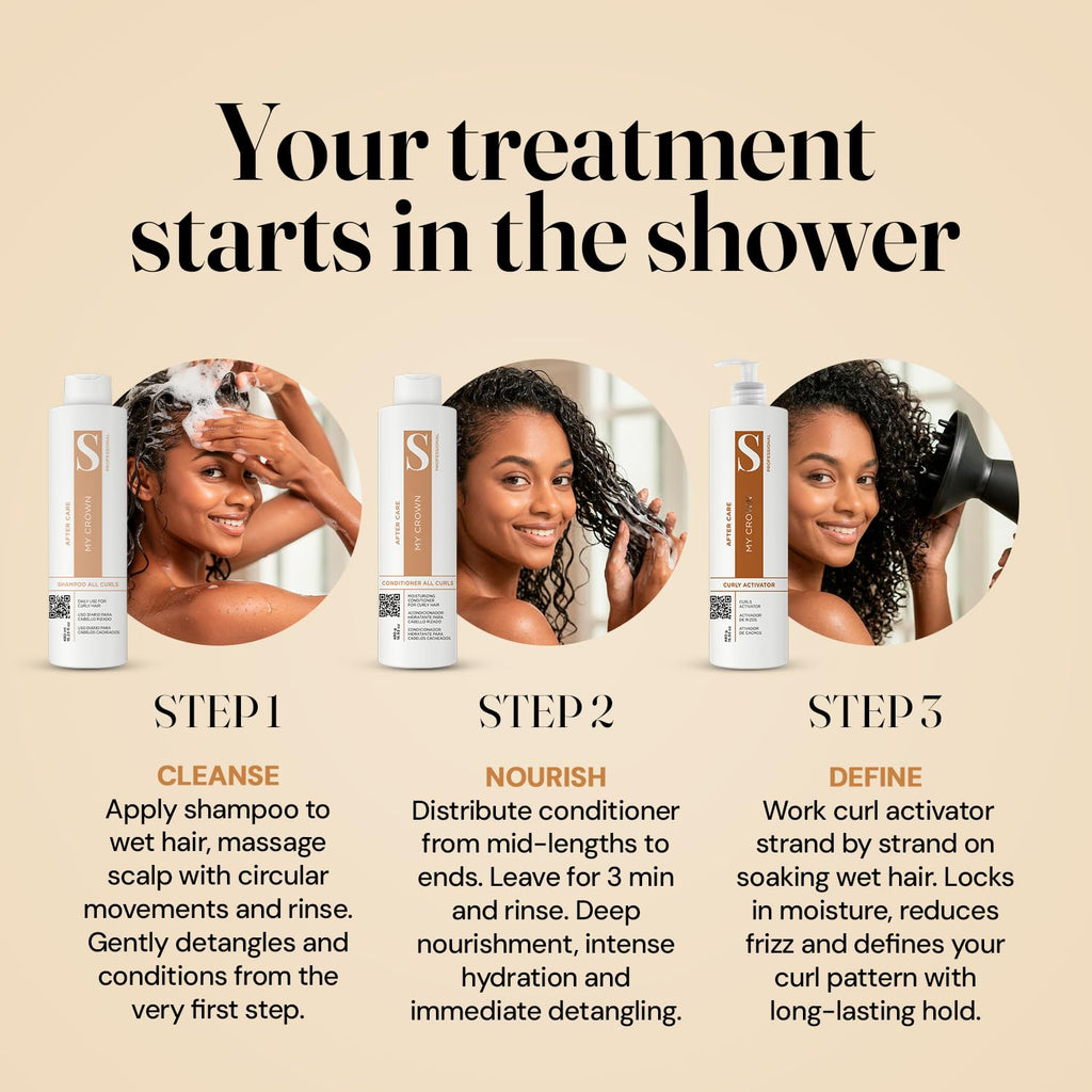 Curly Hair Shampoo Conditioner & Curl Cream Kit, 3x16.9oz R8631