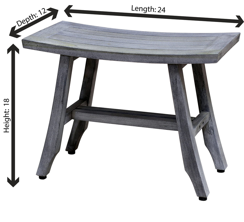24" Gray Teak Shower Bench with Curved Seat X610037