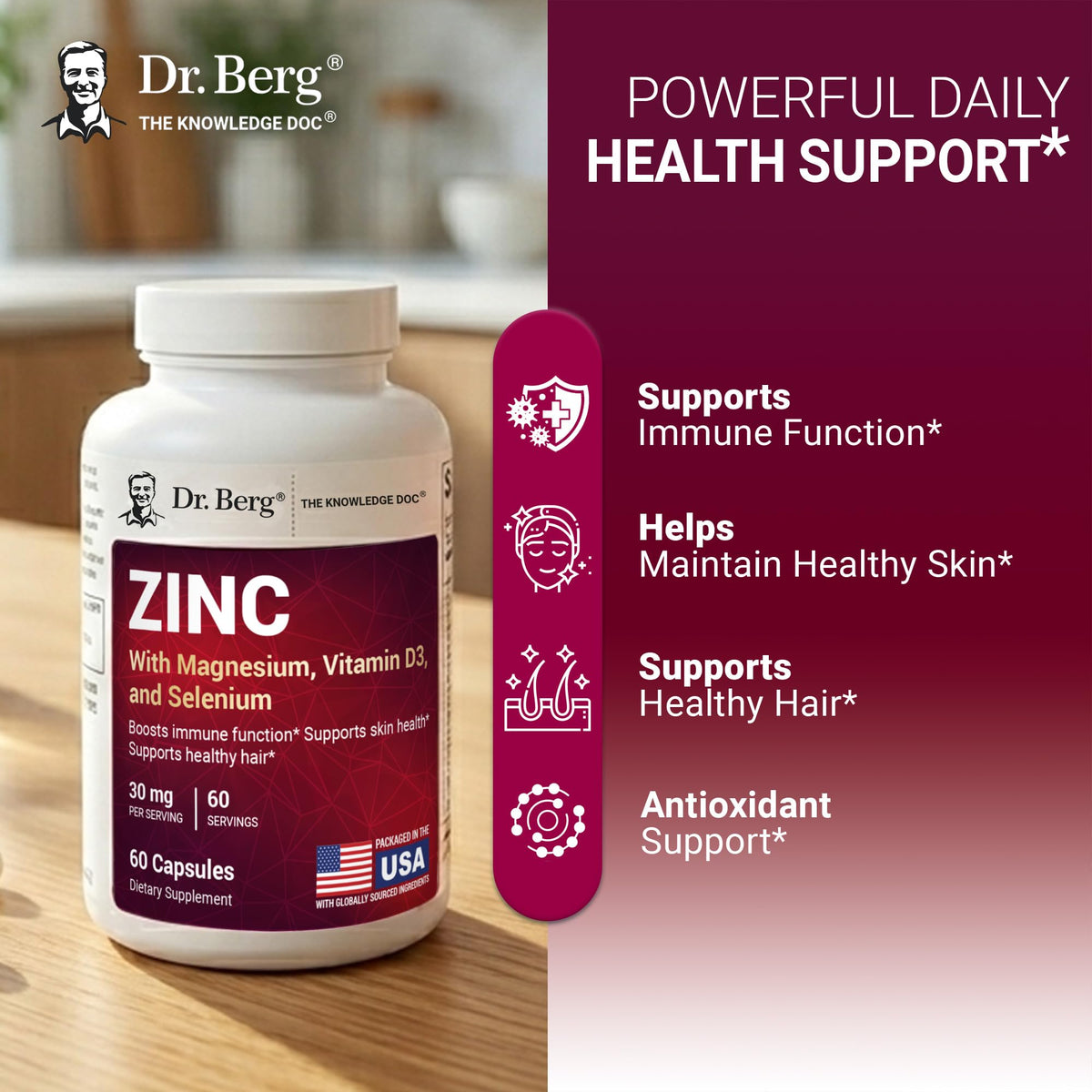 Zinc 30 mg 60 Capsules Chelated with Vitamin D & Selenium H911518