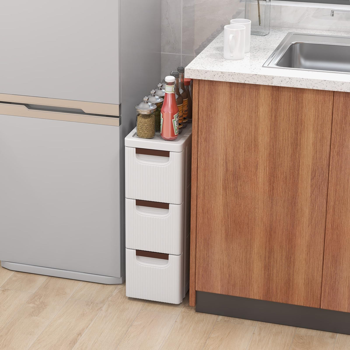 White 3 Drawer Narrow Storage Cabinet O51178