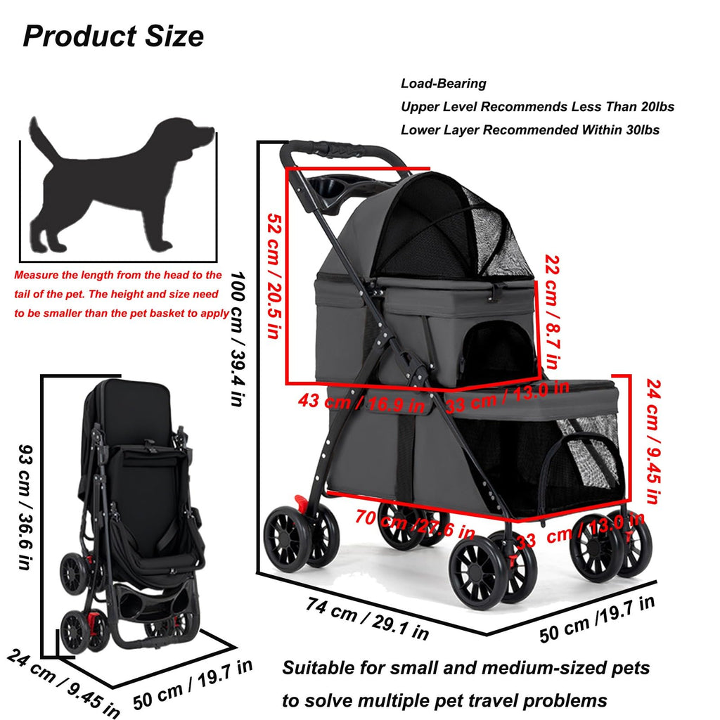 Double Dog Stroller for Medium Small Dogs and Cats W9467