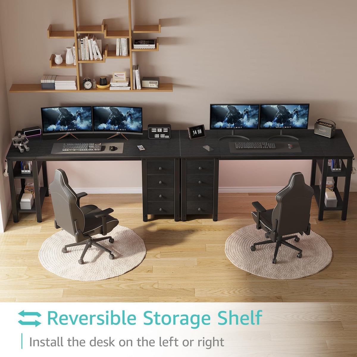 Black 55 inch Gaming Desk with 4 Drawers and Shelves A594221