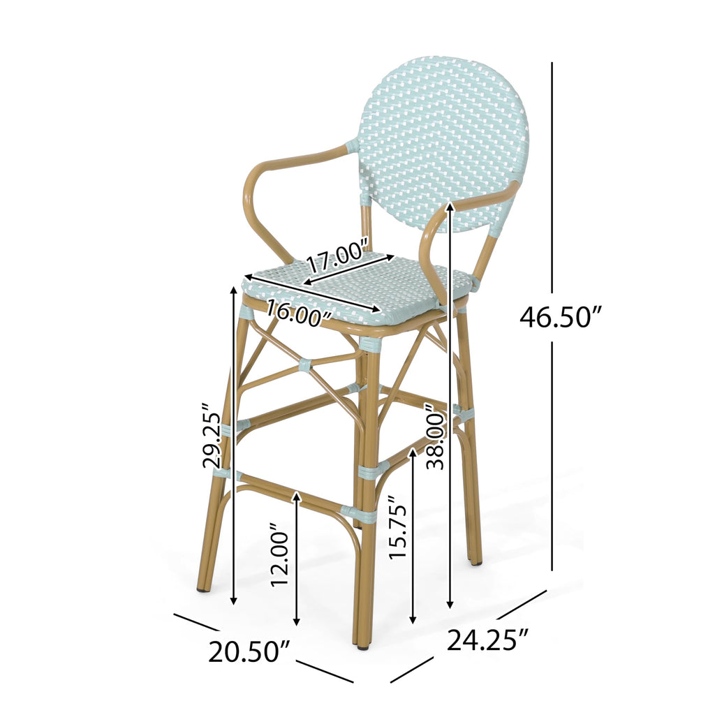 Teal Bamboo Print Wicker Aluminum Bar Stools Set of 2 D415141