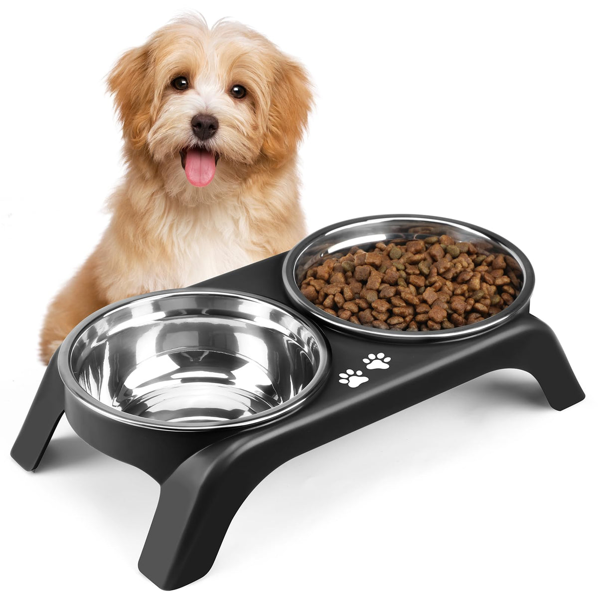 Elevated Dog Bowls with 5” Stainless Steel Bowls Black S550067