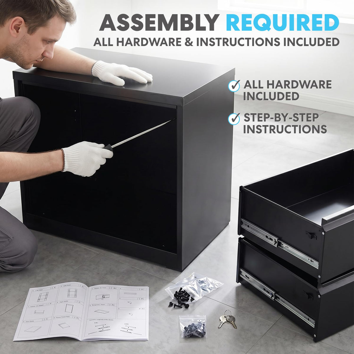 4 Drawer Black Metal File Cabinet with Lock Y21103