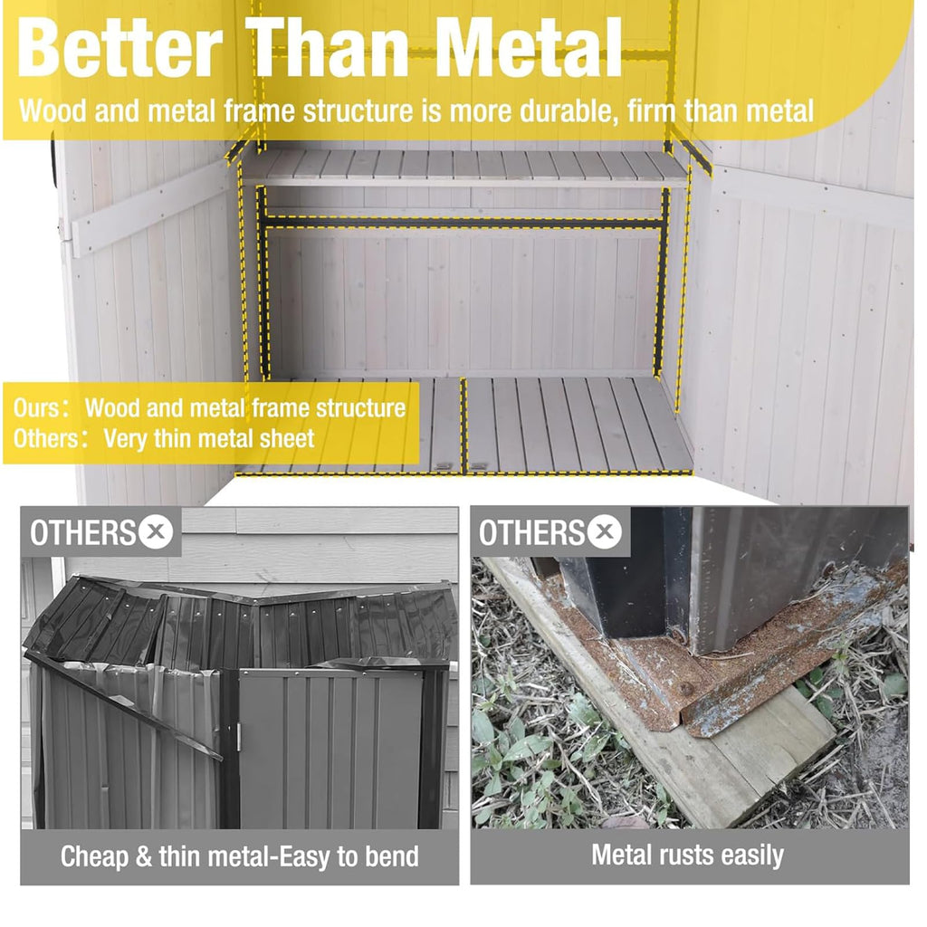 Off-White Storage Shed with Metal Frame, Wooden Floor and Adjustable Shelves O983