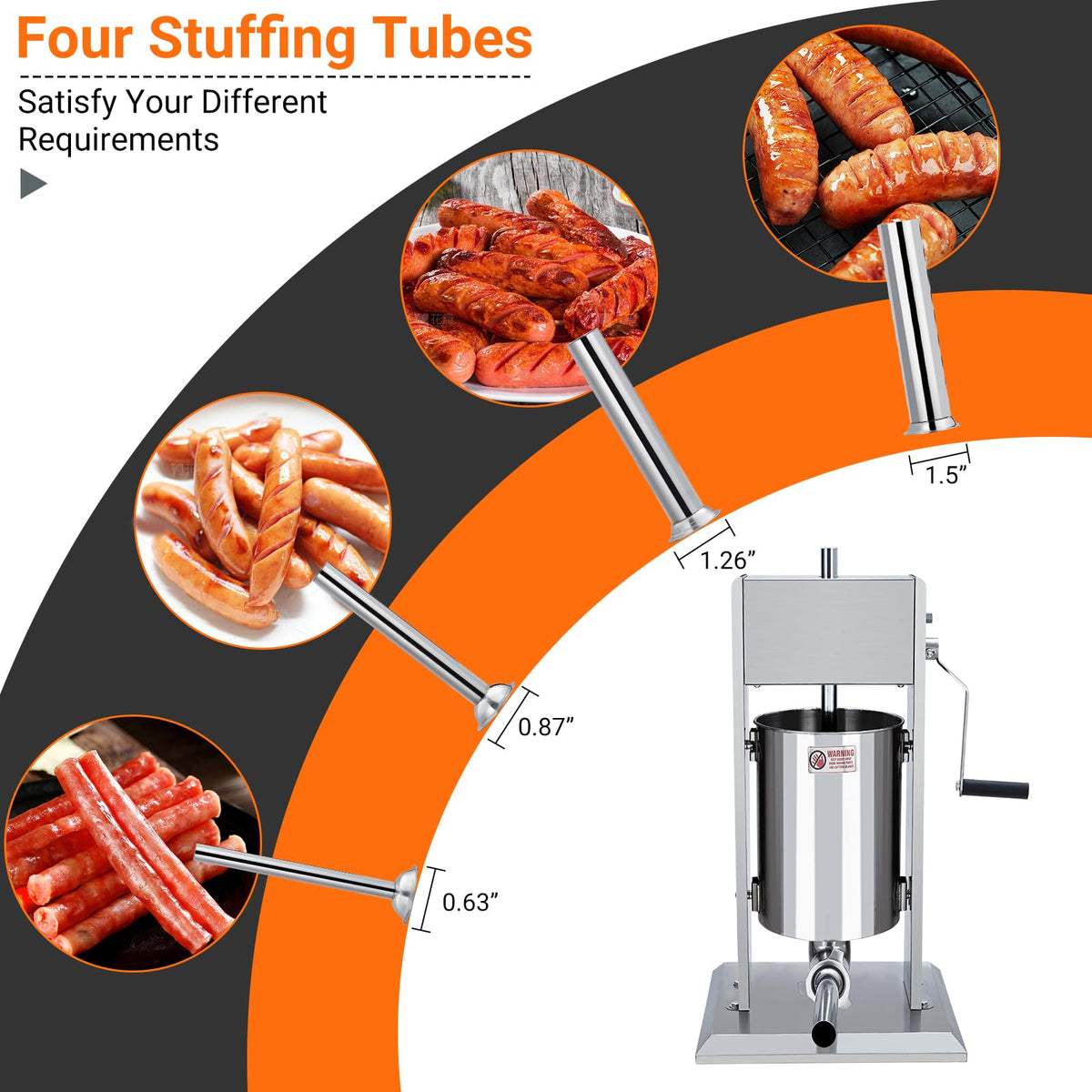 Manual 5L Stainless Steel Sausage Stuffer with 4 Stuffing Tubes N1854