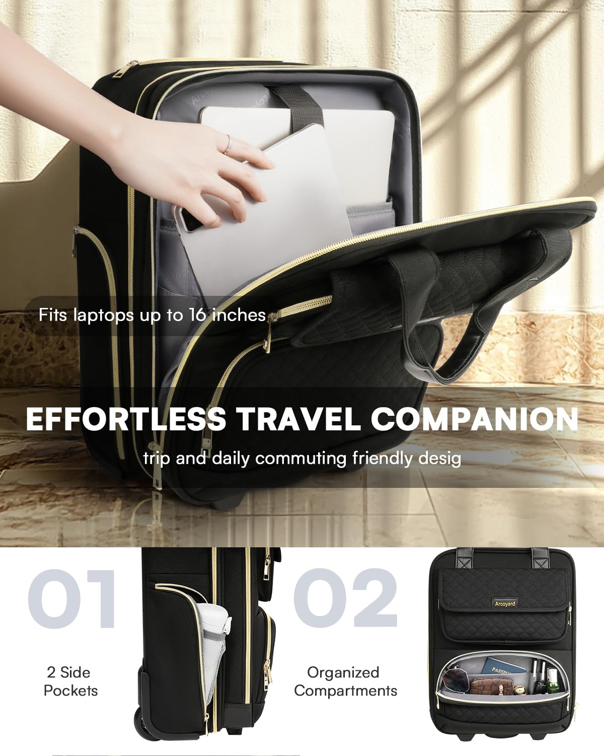 Black 16-Inch Underseat Carry On Luggage with Wheels Q322128