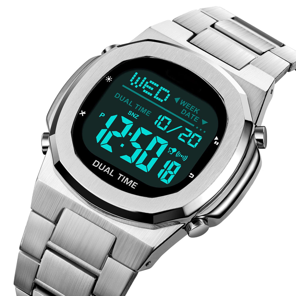 Men's Multifunctional Electronic Outdoor Sports Watch EL Light Large Digital Display Stainless Steel N2383