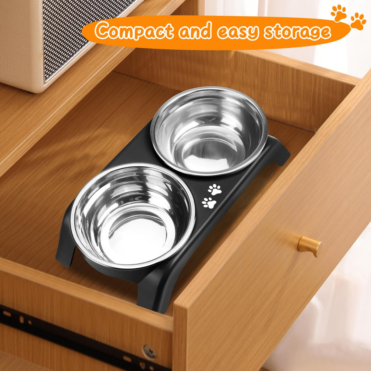 Elevated Dog Bowls with 5” Stainless Steel Bowls Black S550067