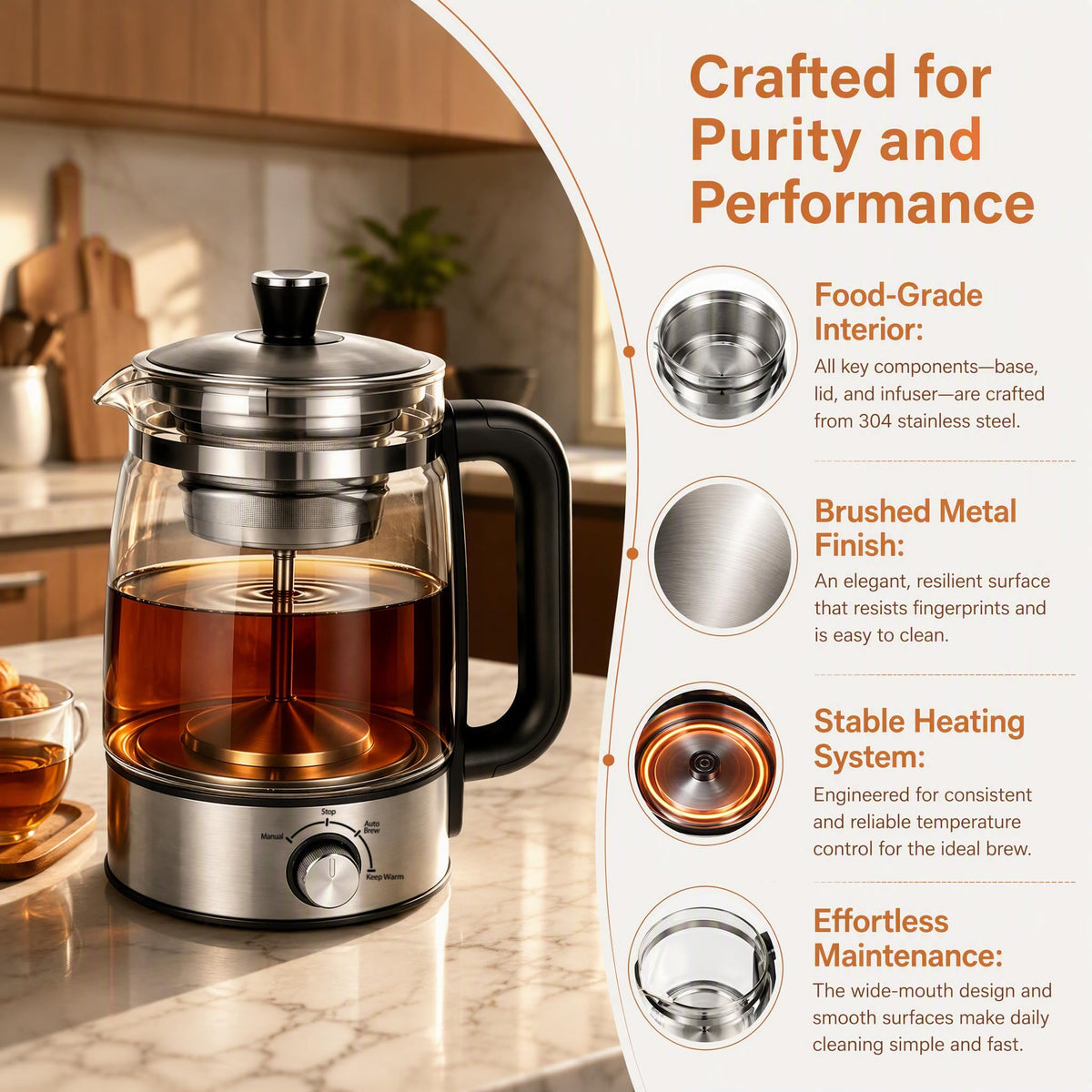 Electric Percolator Coffee Pot, Borosilicate Glass Coffee Maker I8783