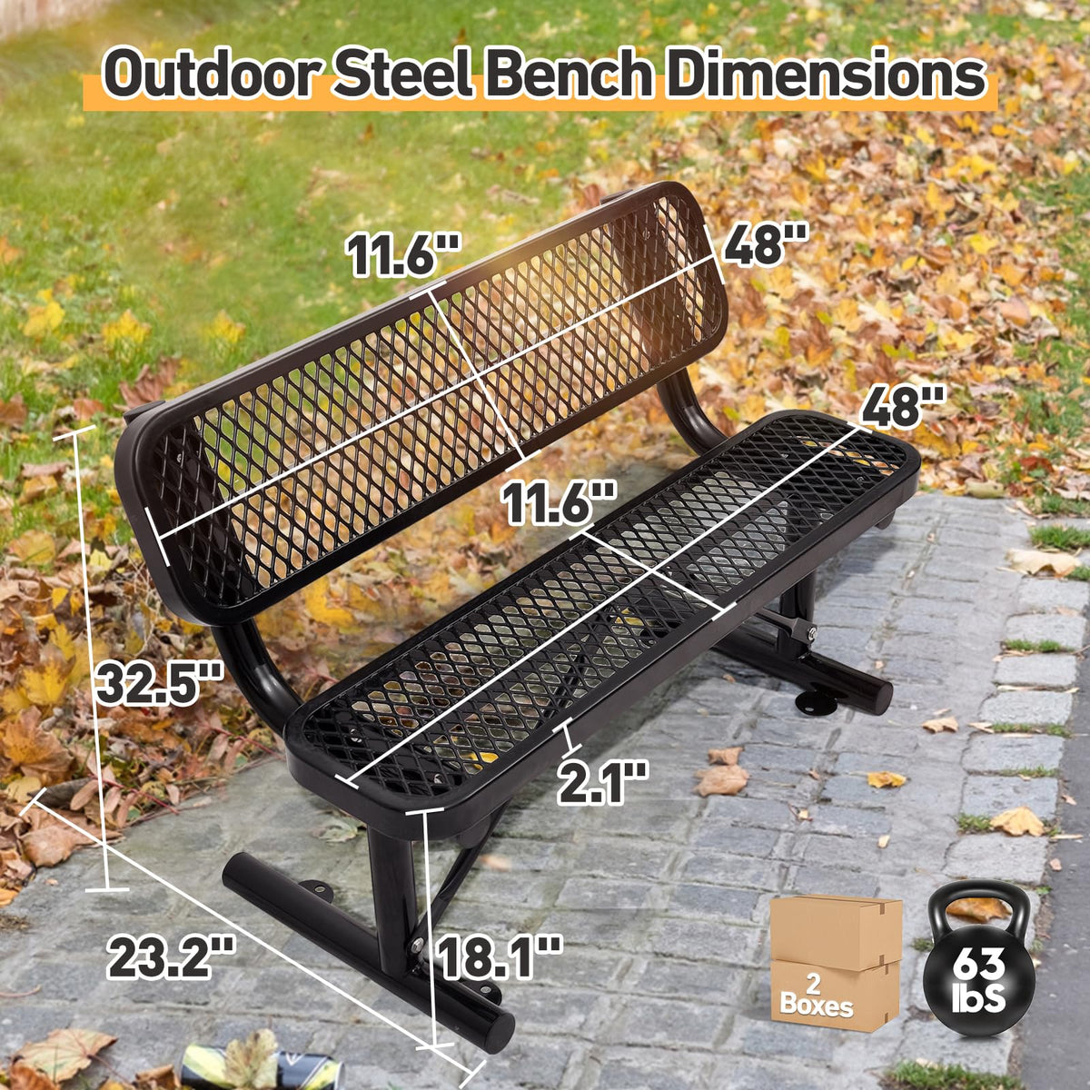 Metal Park Bench with Backrest J17560