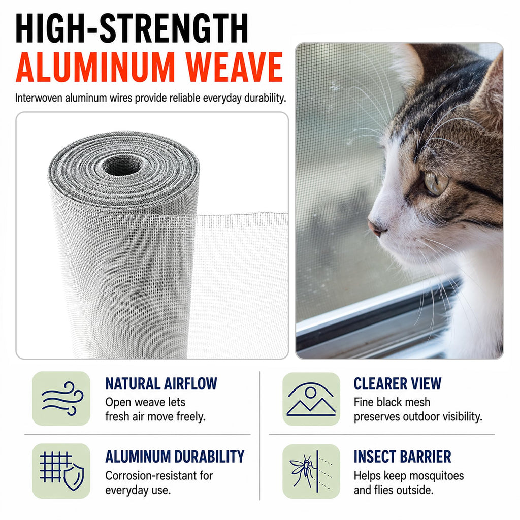 Aluminum Window Screen Mesh Roll 48 in x 100 ft 18x16 Mesh G12383