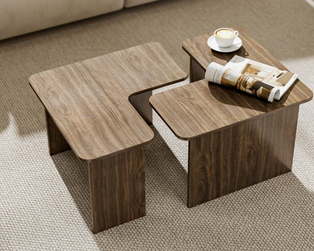 L Shaped Nesting Coffee Table Set of 2 Walnut G1341