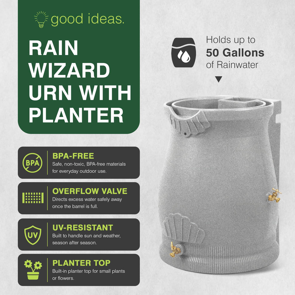 50 Gallon Urn Shaped Water Collection Barrel L772