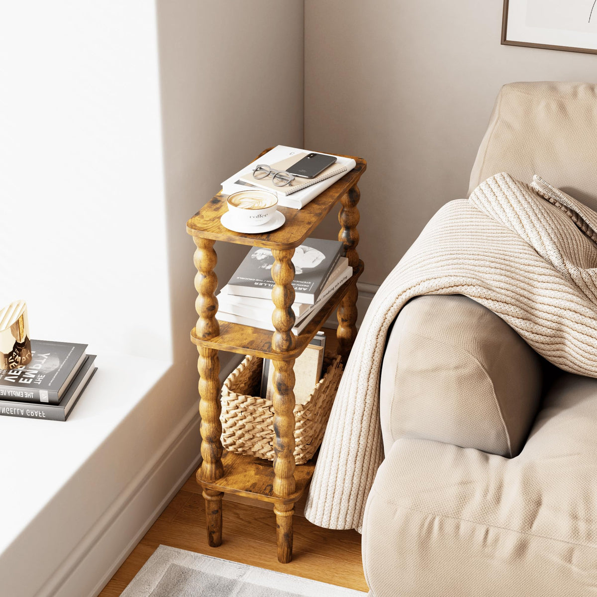 Side Table with Storage Shelf, 3-Tier Small Coffee Table V51325