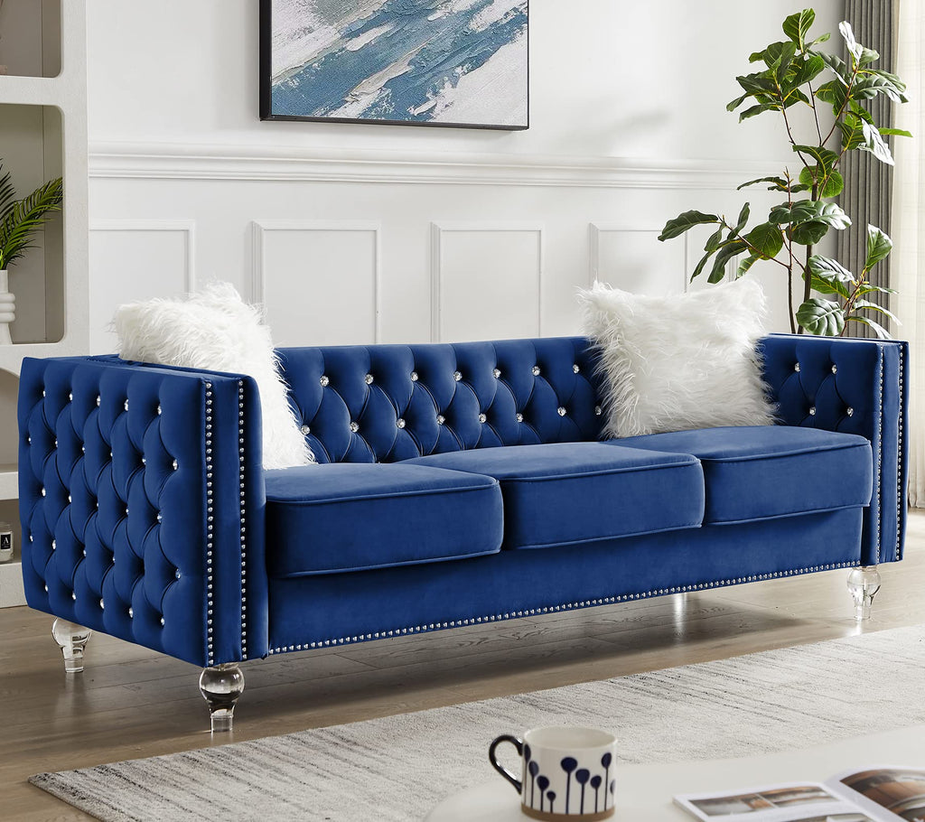 Velvet 3 Seater Sofa Couch with Nailhead and Acrylic Legs B993971