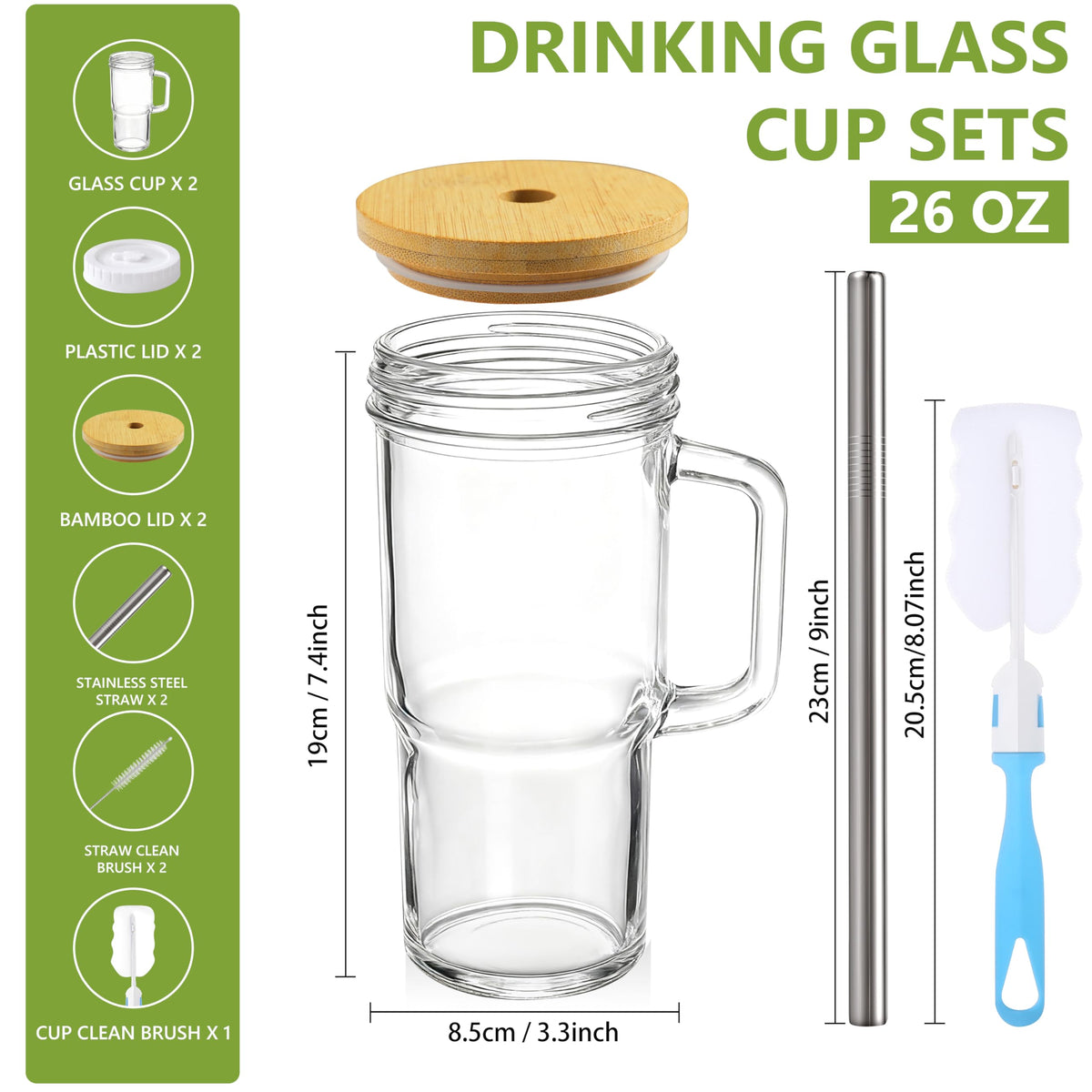 24oz Glass Tumbler with Lid & Straw 2-Pack J86925