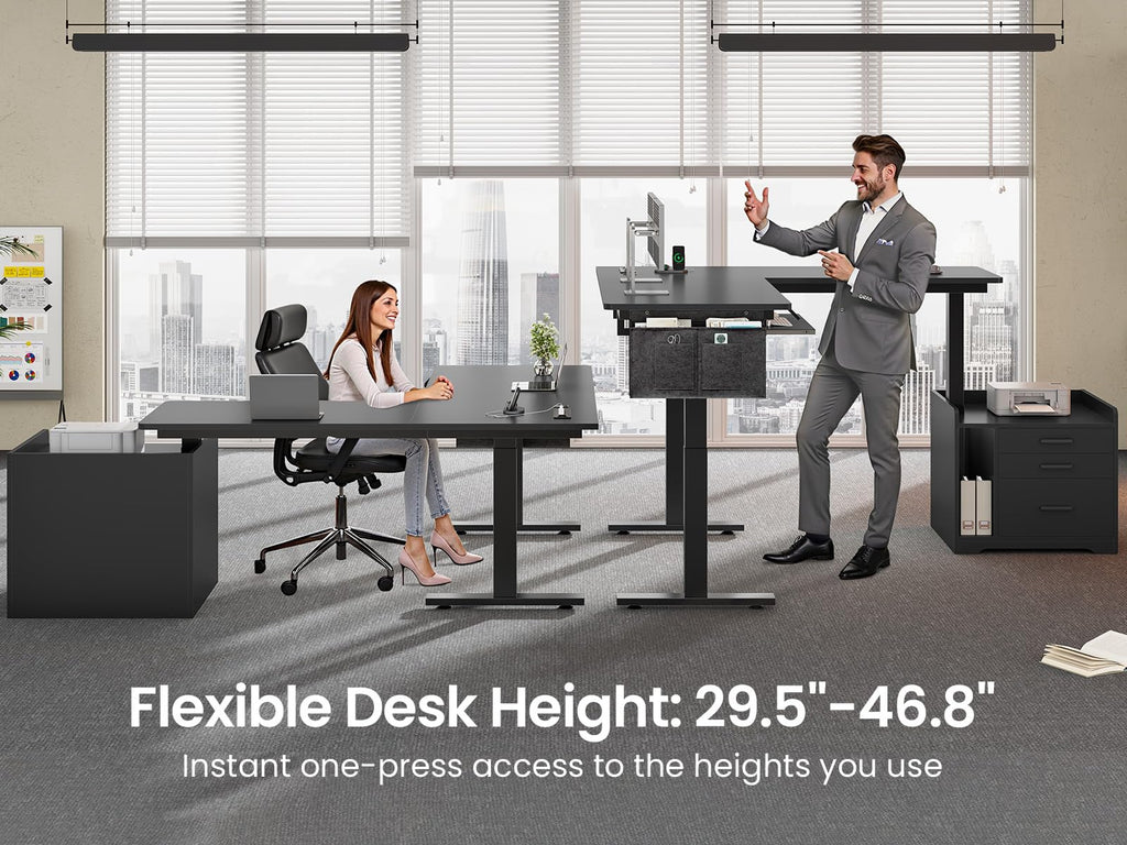 L Shaped Standing Desk with File Cabinet E1825