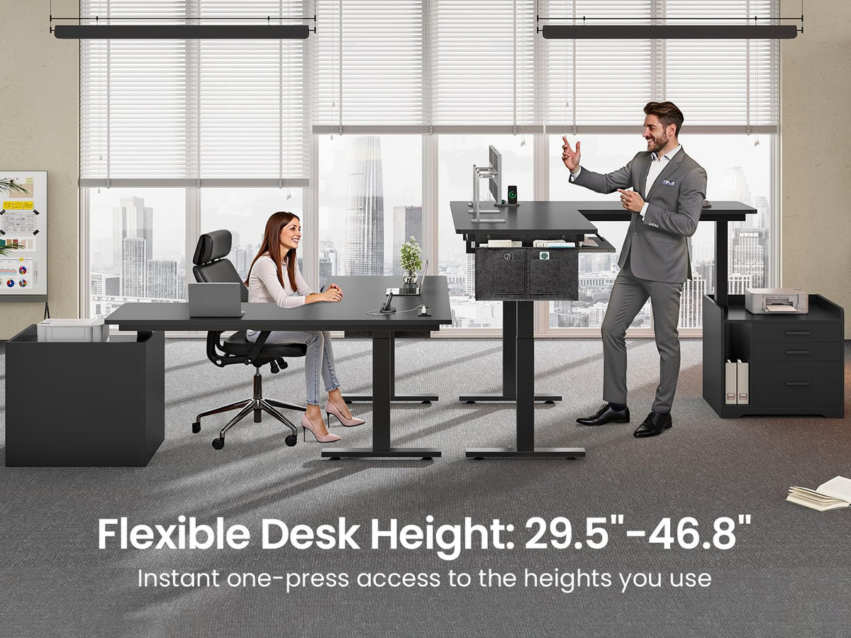 L Shaped Standing Desk with File Cabinet E1825
