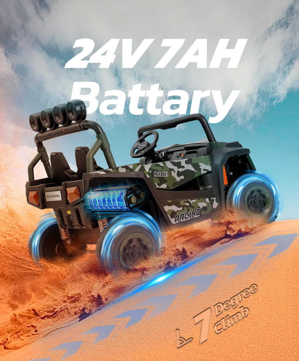 2 Seater 24V Battery Powered Ride on Car with Remote Control, Camouflage Green K637929