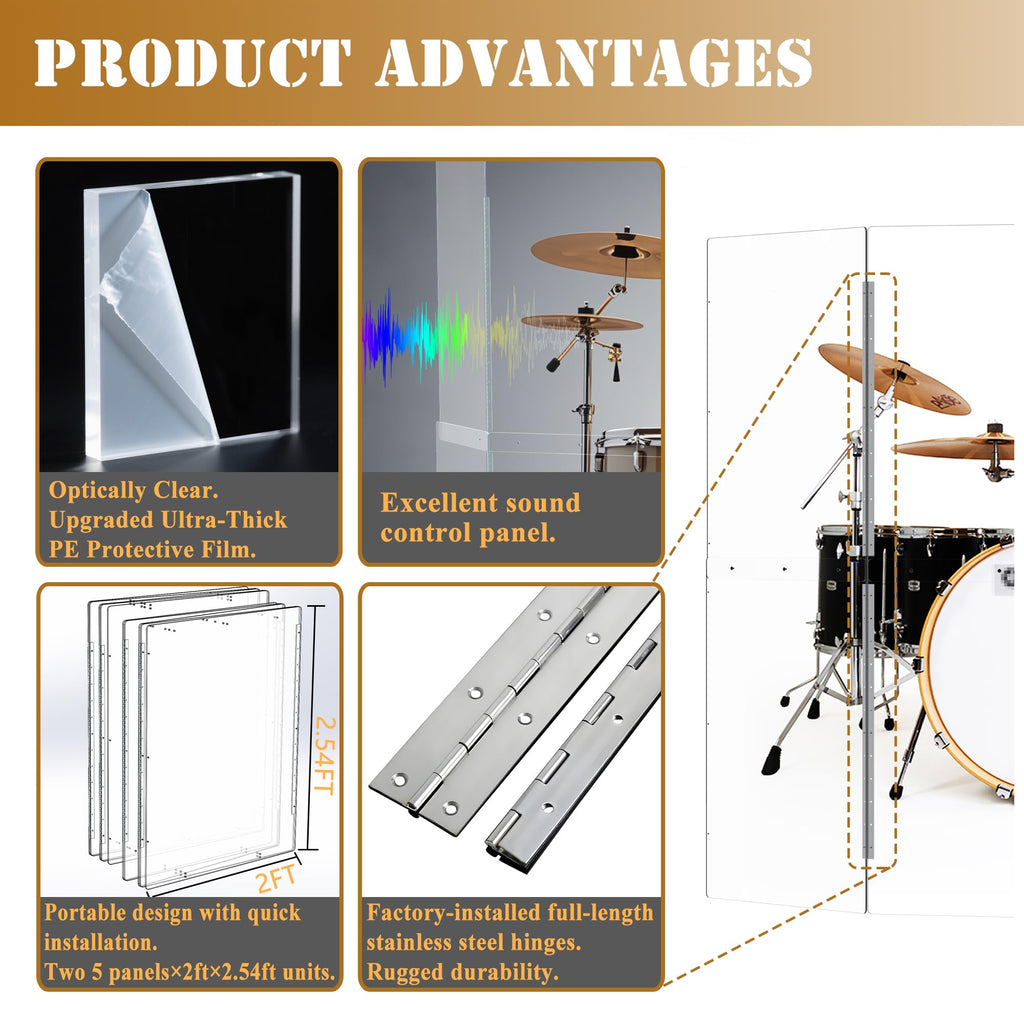 Portable 4 Panels 2ft x 5ft Acrylic Drum Shield X979