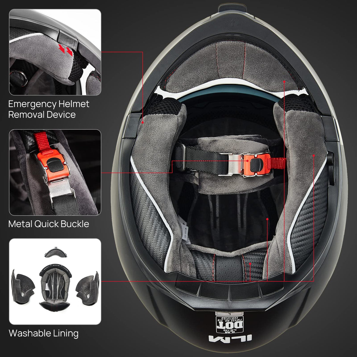 Matte Black Large Modular Full Face Motorcycle Helmet S2554