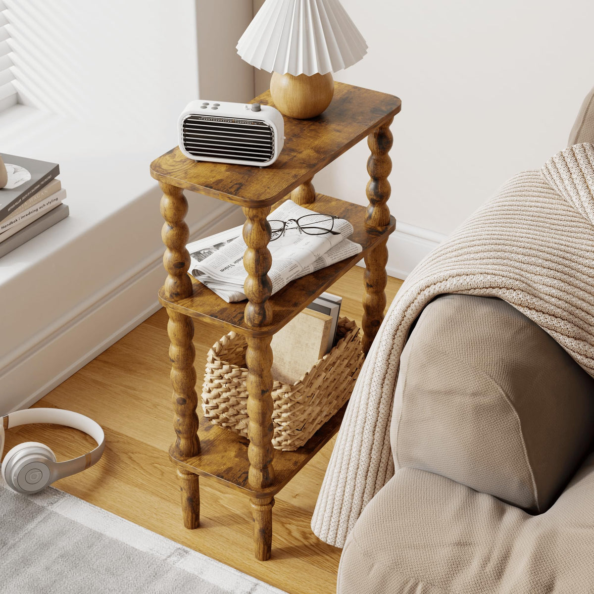 Side Table with Storage Shelf, 3-Tier Small Coffee Table V51325