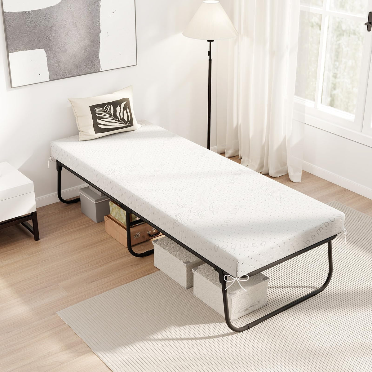 Folding Bed with Mattress Cot Size 75” x 31” Memory Foam Metal Frame Y416