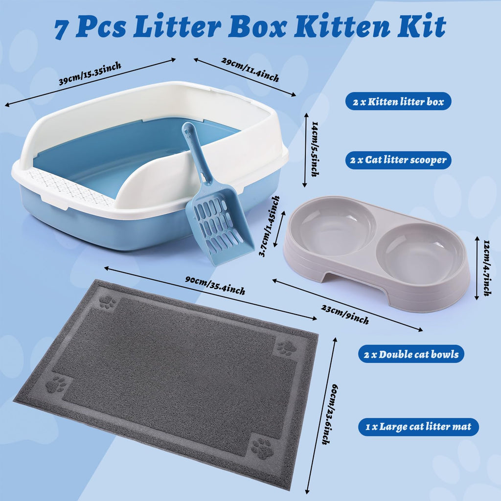7 Pcs Kitten Litter Box Starter Kit with Scoop and Cat Bowl Y875