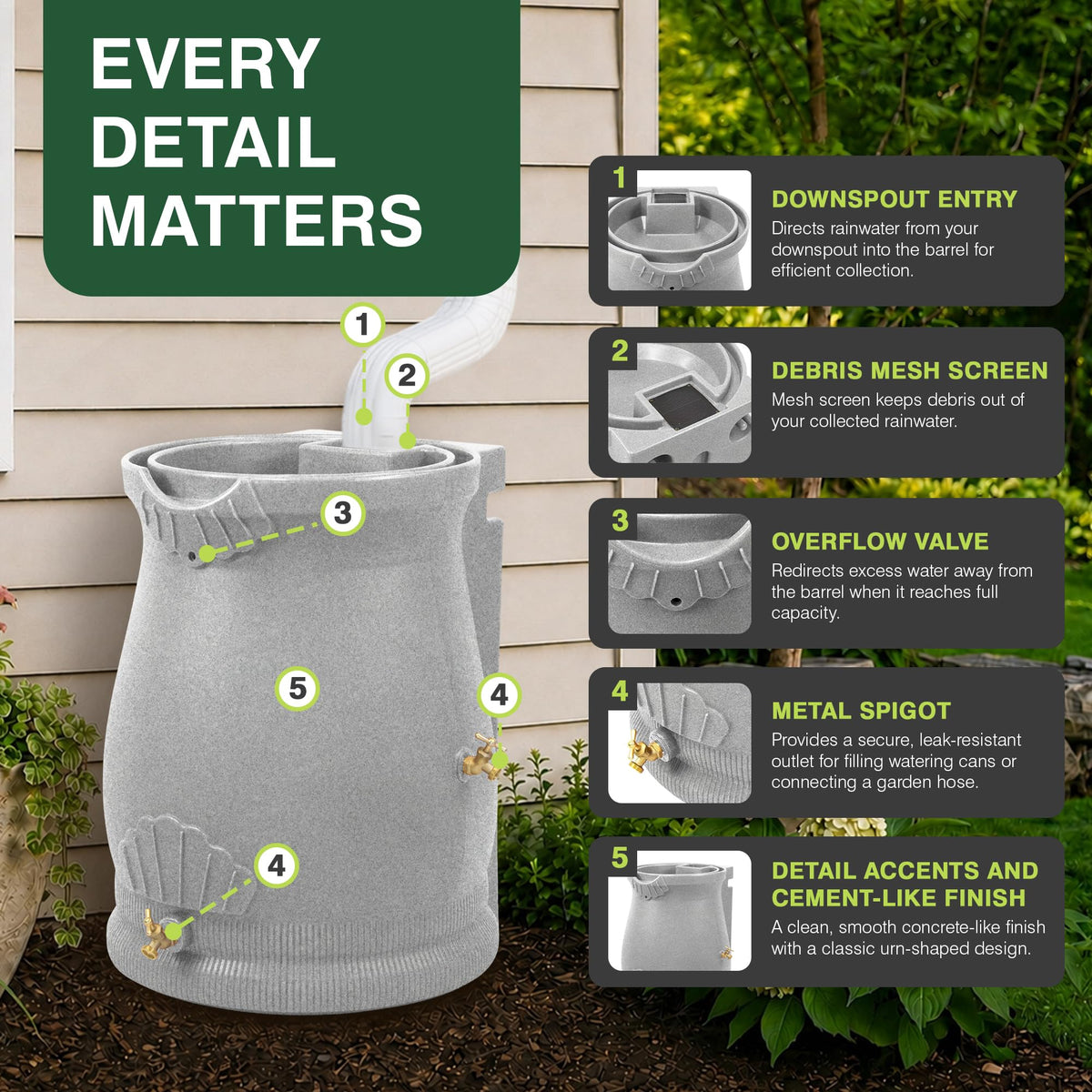 50 Gallon Urn Shaped Water Collection Barrel L772