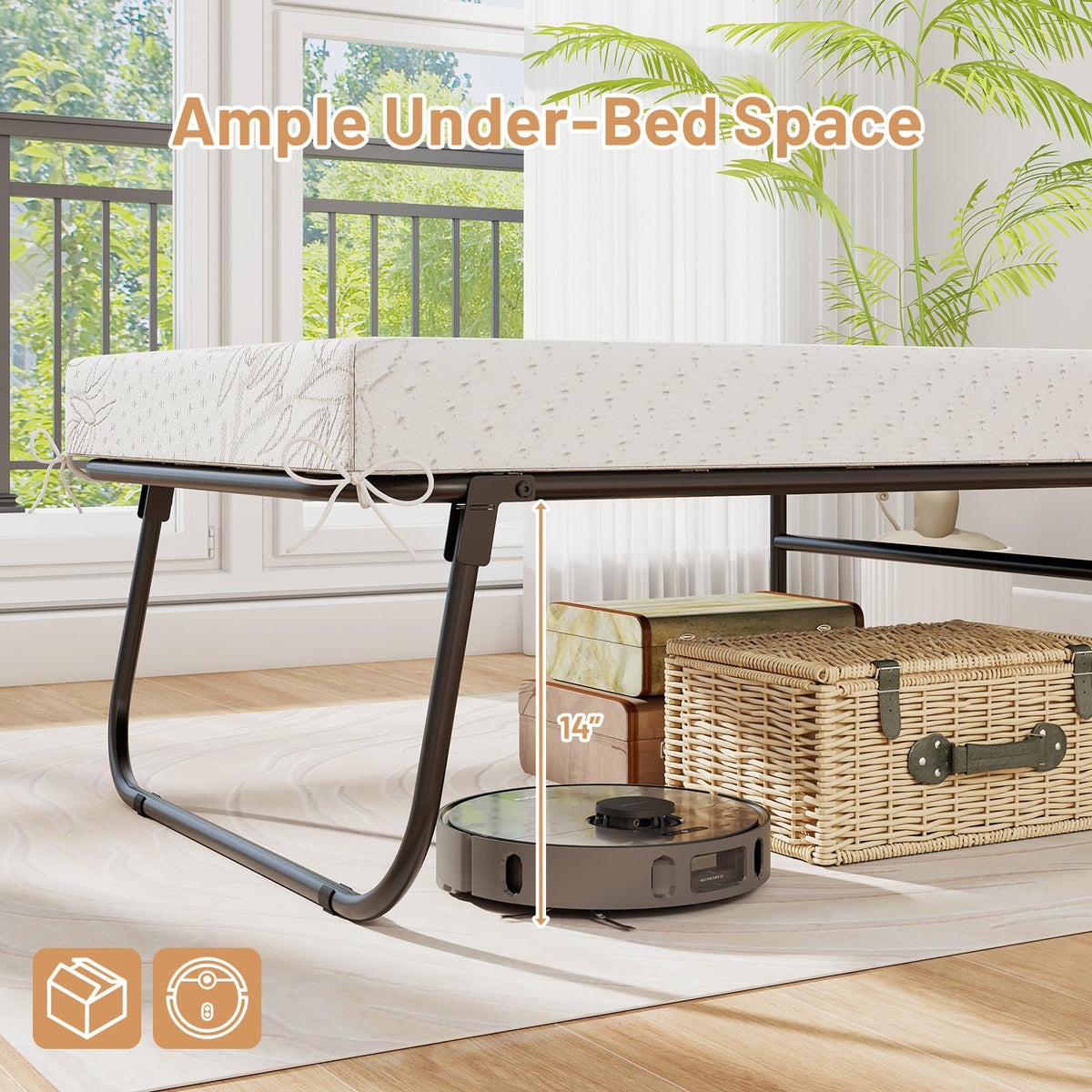 Folding Bed with Mattress Cot Size 75” x 31” Memory Foam Metal Frame Y416