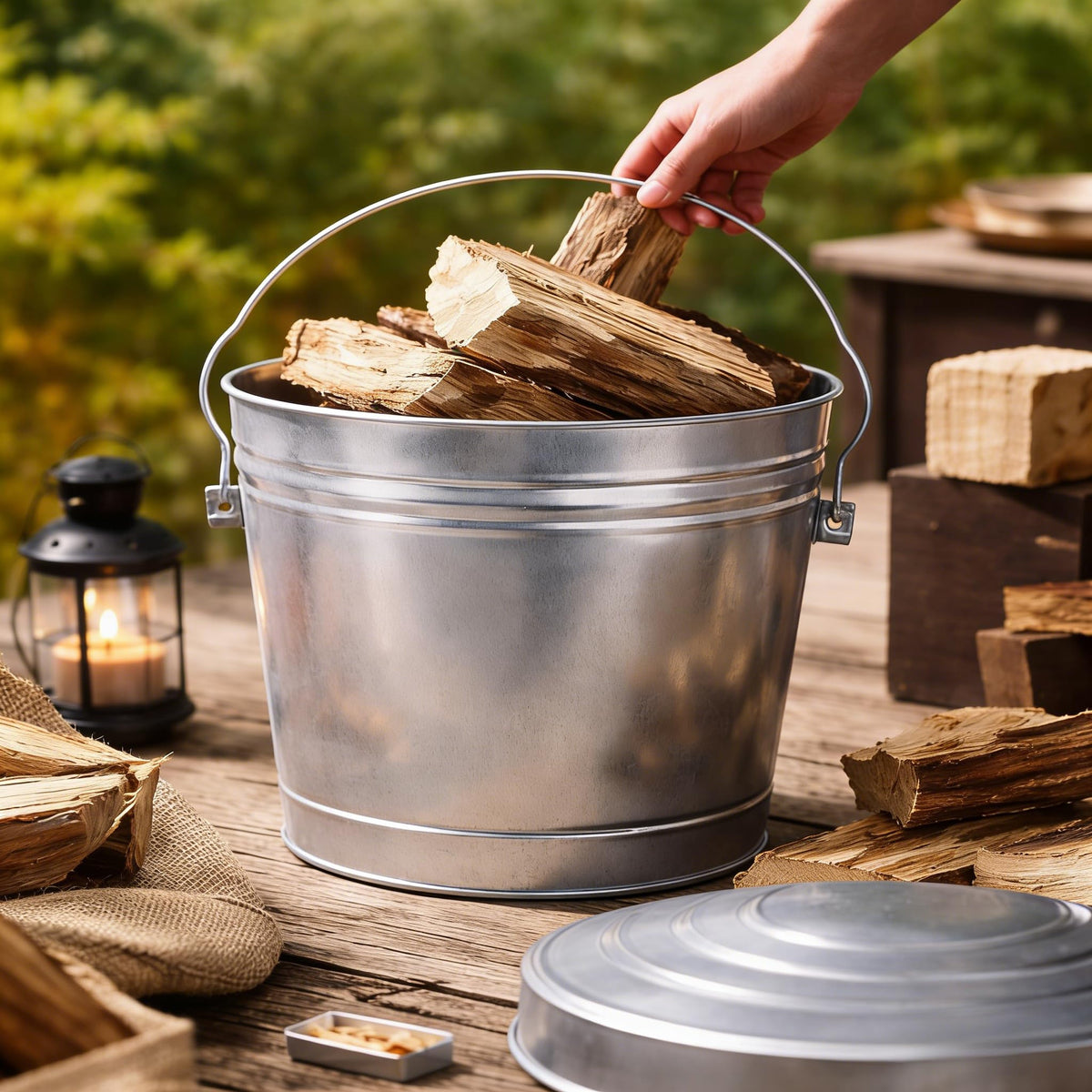 6 Gallon Galvanized Metal Trash Can with Lid S3490