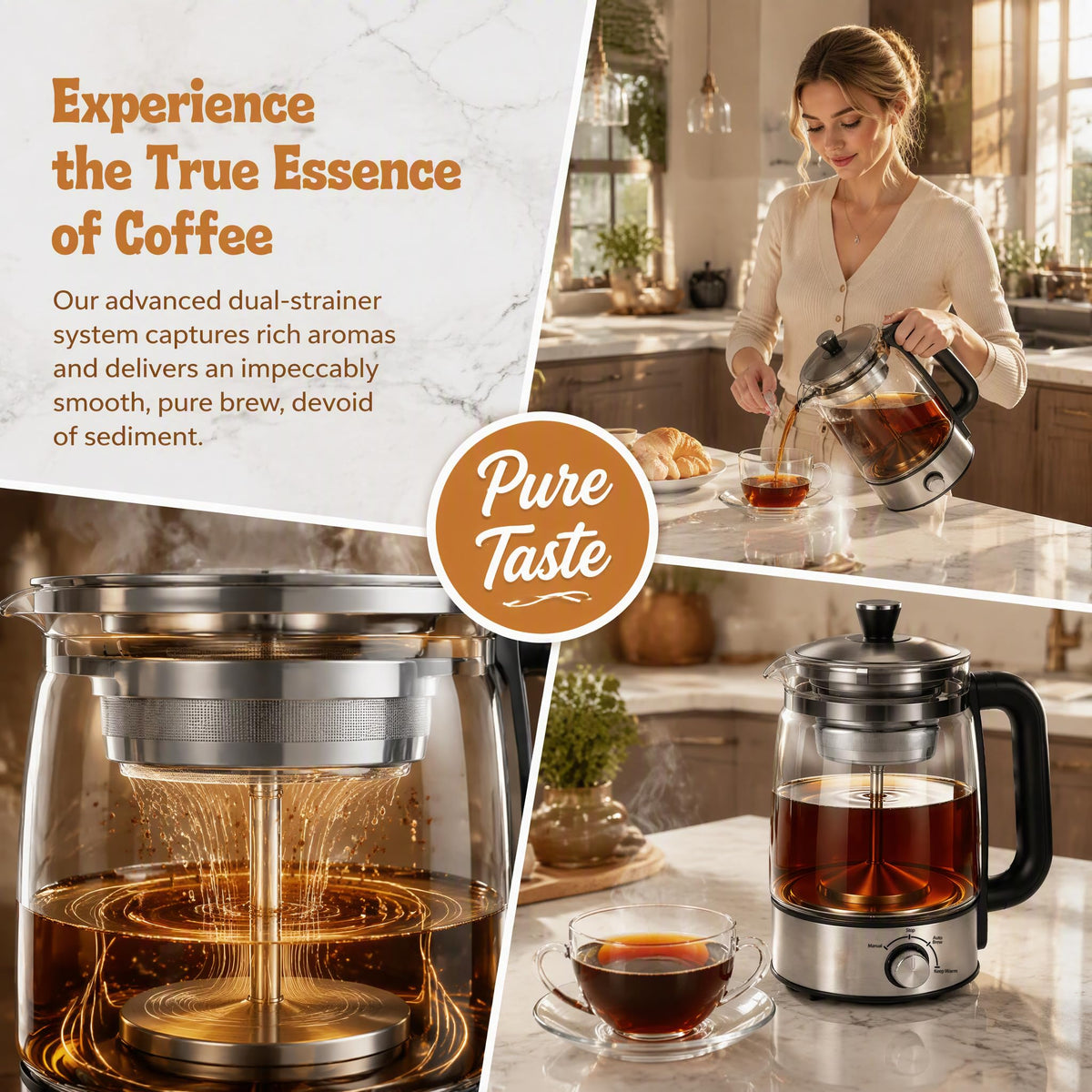 Electric Percolator Coffee Pot, Borosilicate Glass Coffee Maker I8783
