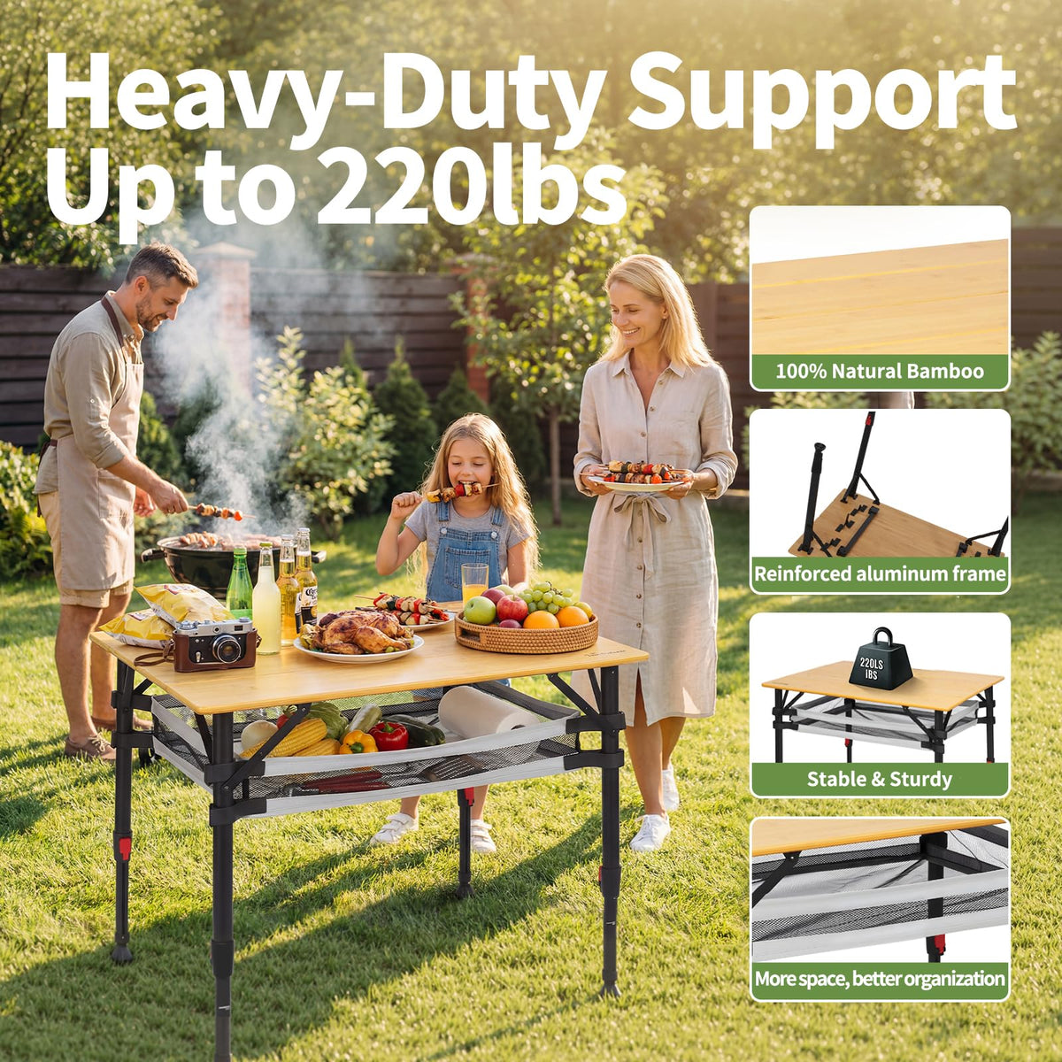 Bamboo Aluminum Folding Camping Table O490