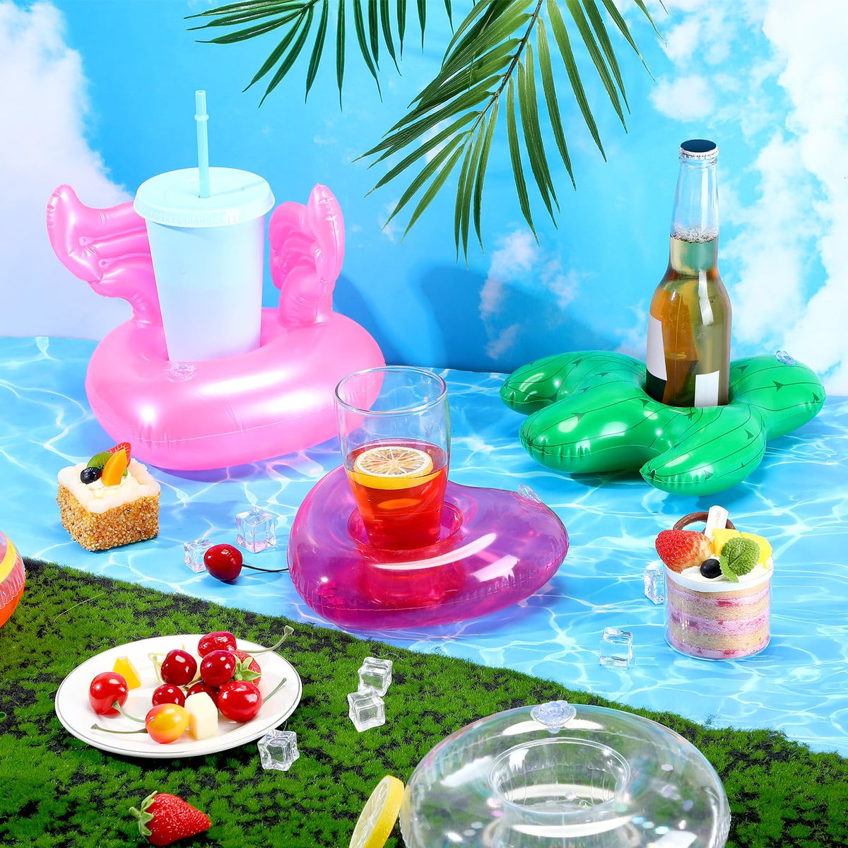120 Pack Inflatable Drink Holder Pool Floats Z530
