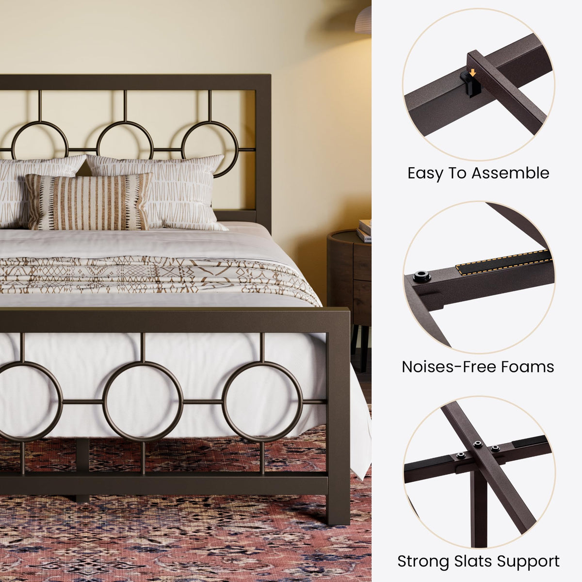 Full Size Brown Metal Bed Frame with Headboard and Footboard Q1886