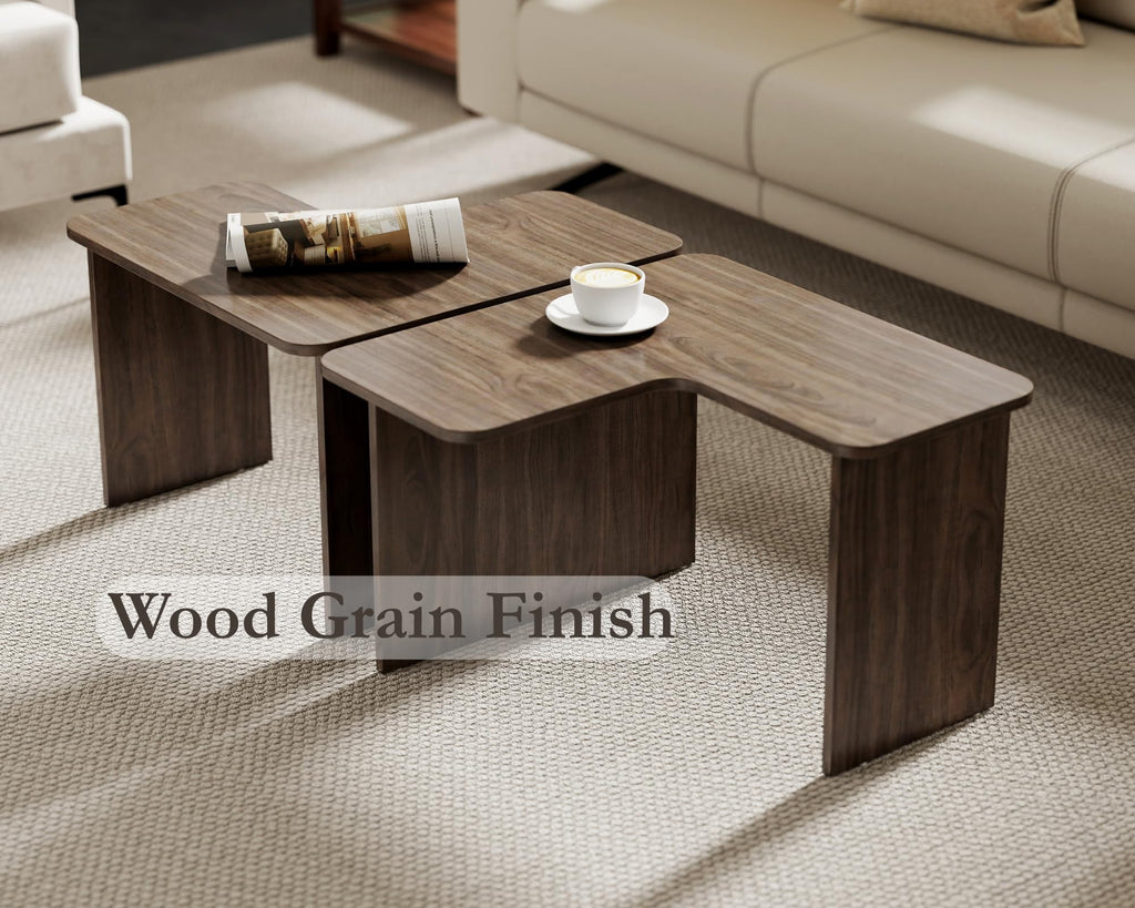L Shaped Nesting Coffee Table Set of 2 Walnut G1341