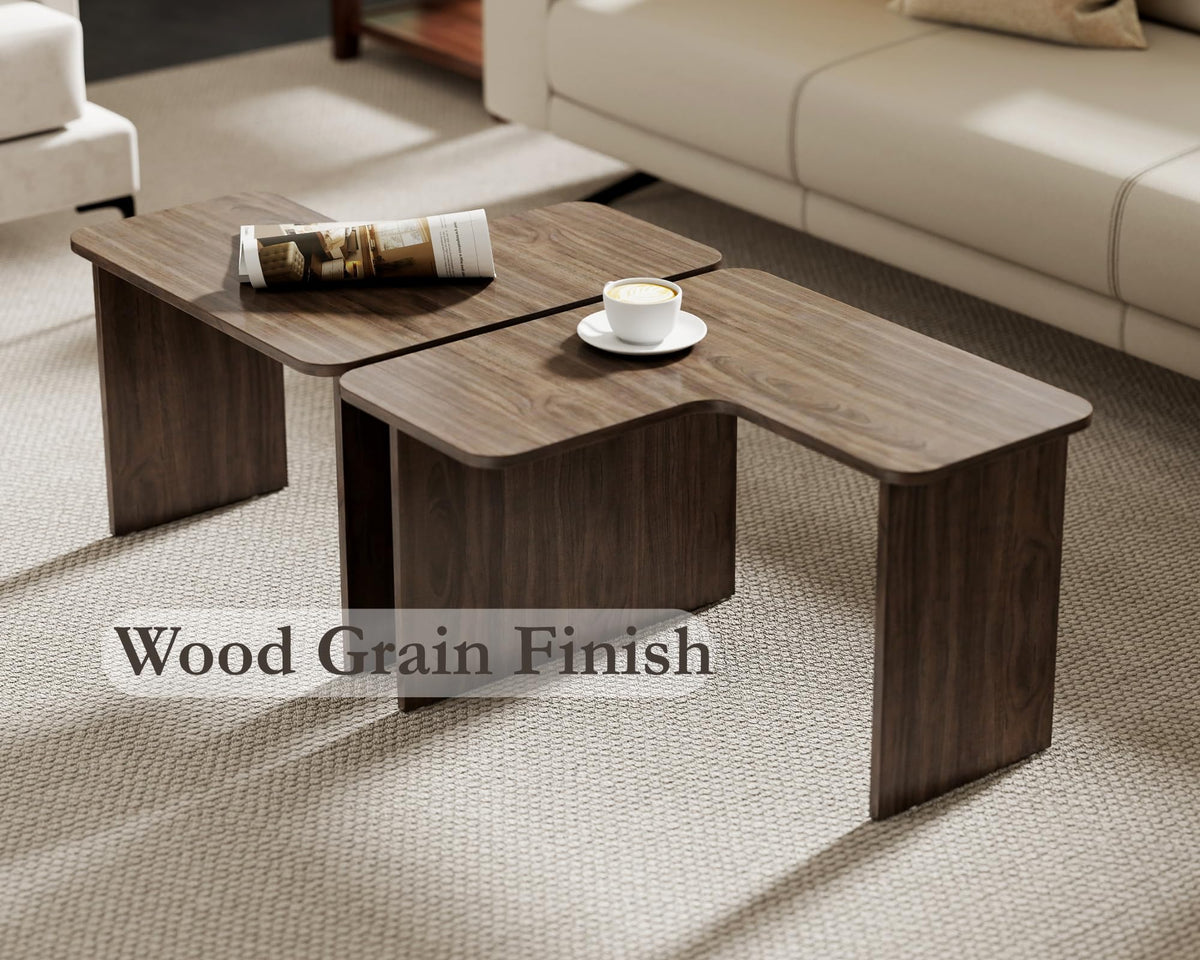 L Shaped Nesting Coffee Table Set of 2 Walnut G1341