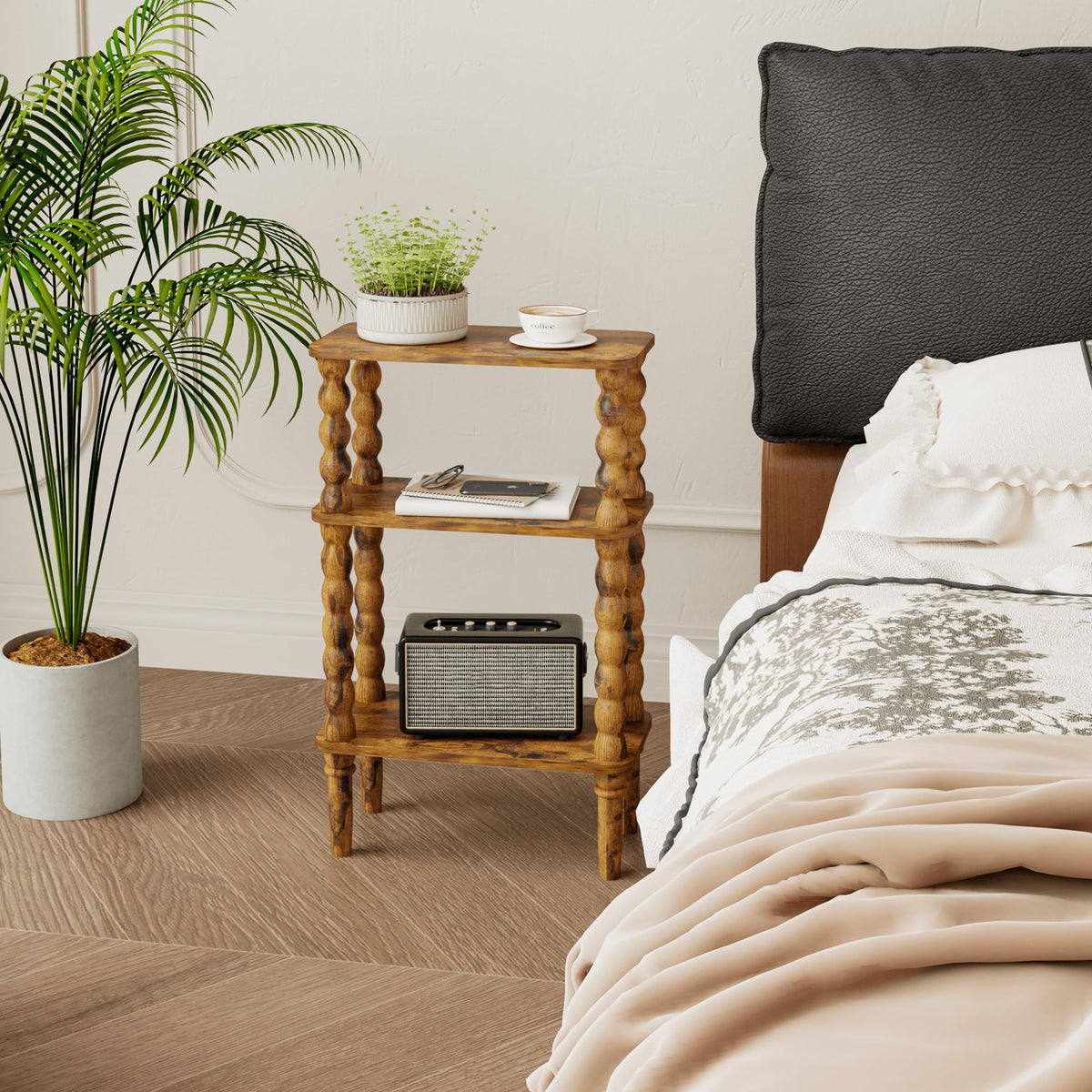 Side Table with Storage Shelf, 3-Tier Small Coffee Table V51325