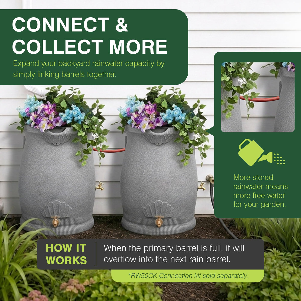 50 Gallon Urn Shaped Water Collection Barrel L772