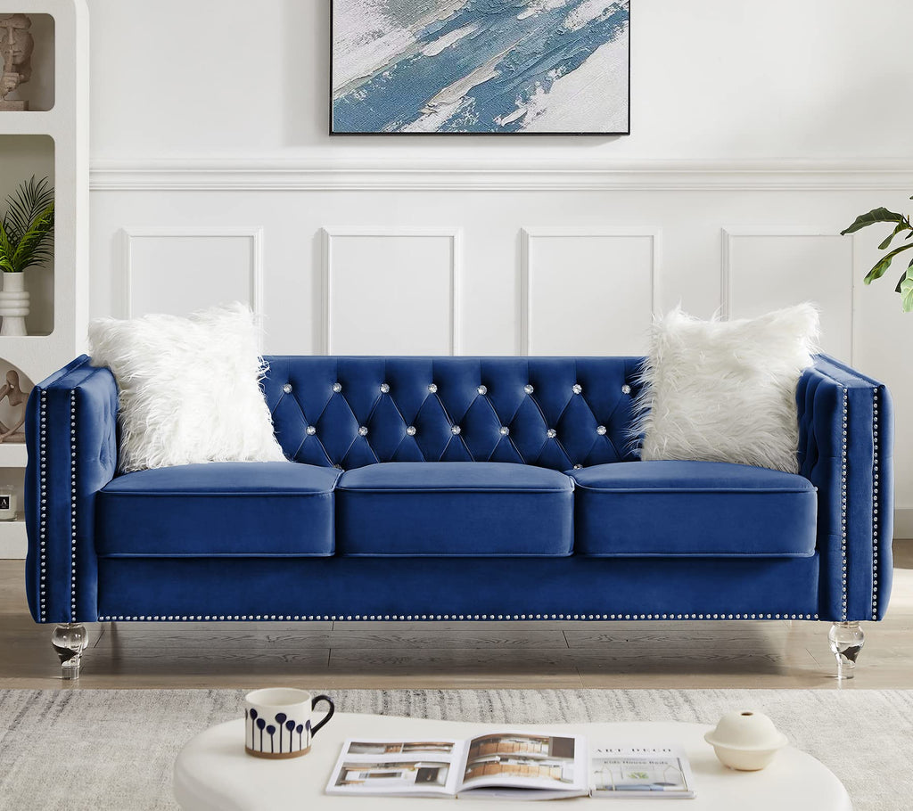 Velvet 3 Seater Sofa Couch with Nailhead and Acrylic Legs B993971