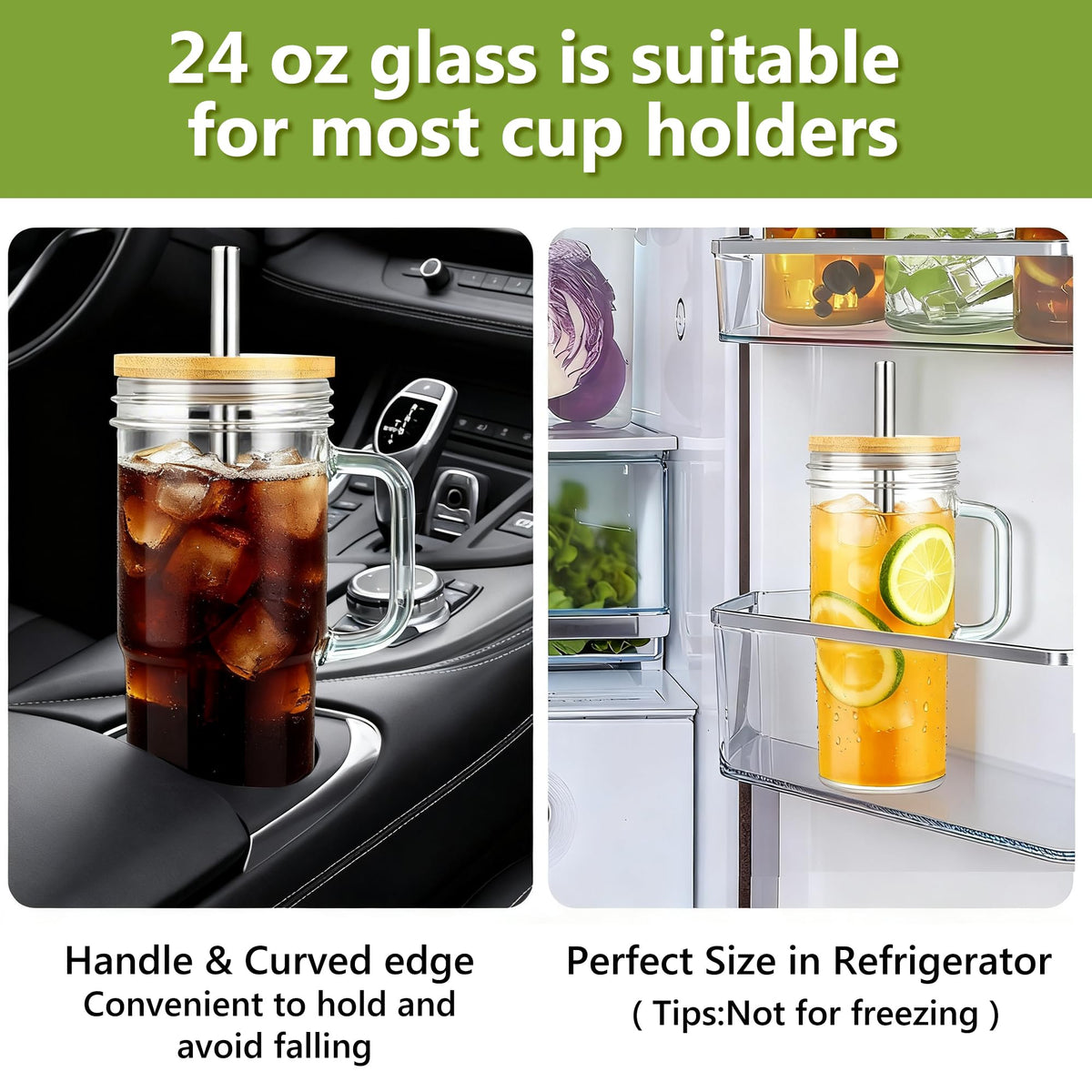 24oz Glass Tumbler with Lid & Straw 2-Pack J86925